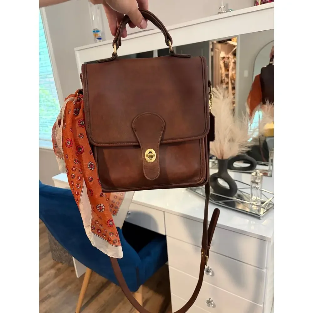 Vintage Coach Station Bag #5130 Brown Glove Leather Turnlock Costa Rica